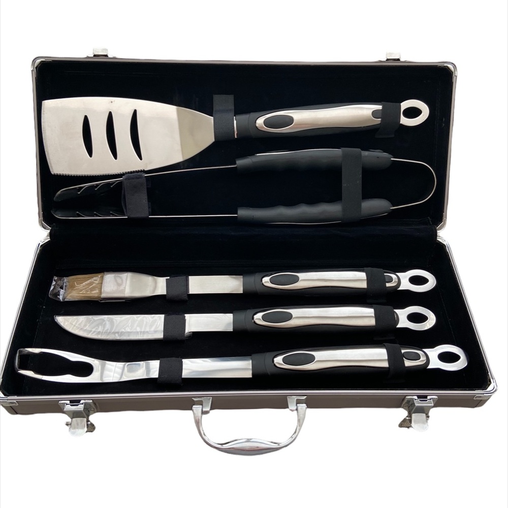 Stainless Steel Barbecue Grill Set in  Heavy Duty Metal Case... Safety 0.07